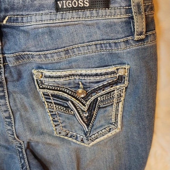 Vigoss Jeans Women Heritage S14 L30 Bootcut Embroidered Rhinestone Distressed - Picture 4 of 16